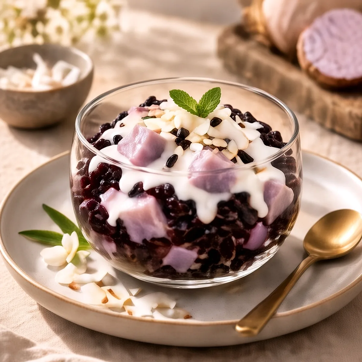 Warm Black Sticky Rice with Taro
